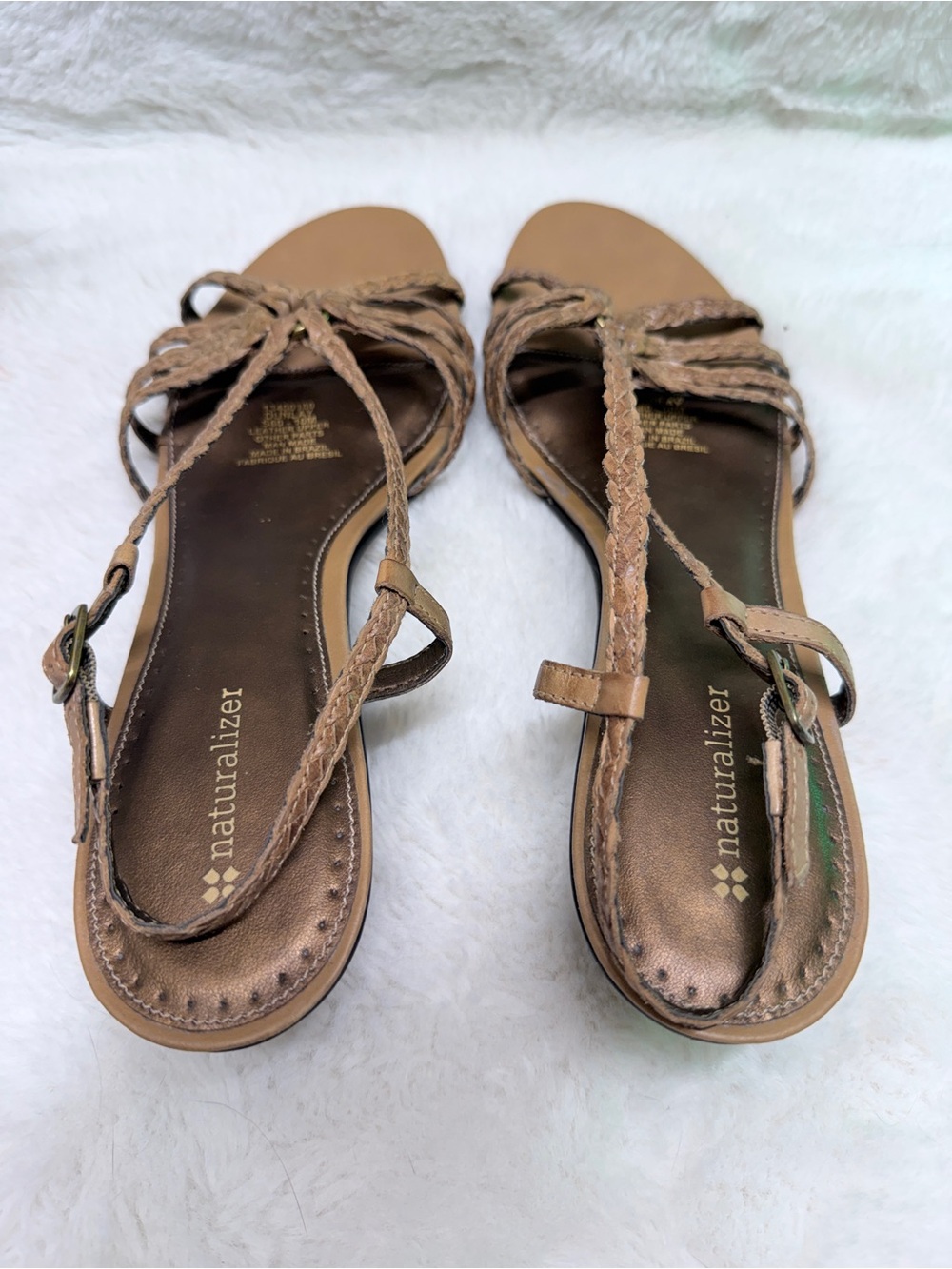 Leather Naturalizer Tan Braided Open-Toe Sandals w/ Wood Look Wedge Heels 🔥